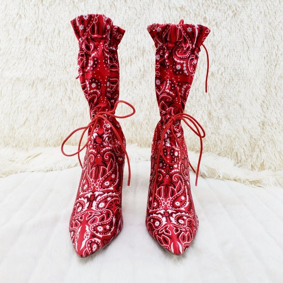 Drawstring 4" Stiletto High Heel Mid Calf Boots 8.5 LAST ONE - Picture 10 of 11